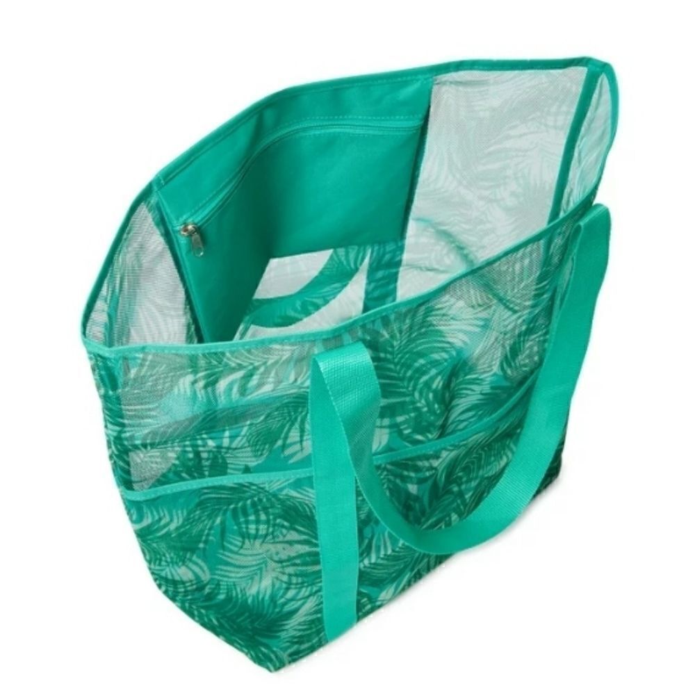 Mesh Beach Tote Bag Palm Printed Purse